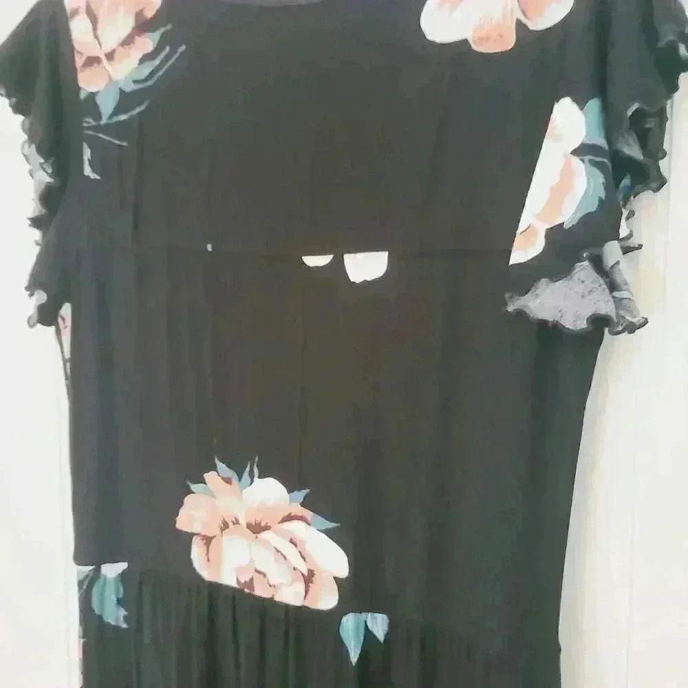 Loveappella Black floral Faux Wrap Maxi Dress Sz XL - Picture 10 of 11